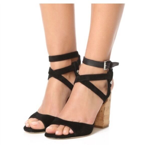 Sigerson Morrison Paulina 2 Black Suede Block Heel Sandals Sz 9 EUC - Picture 2 of 8